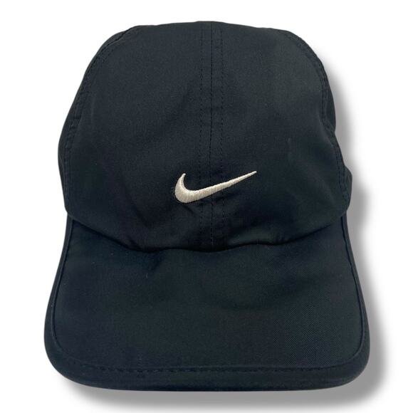 Nike Dri-Fit Feather Light Black OSFM Adjustable Running Jogging Hat Cap - Picture 1 of 5